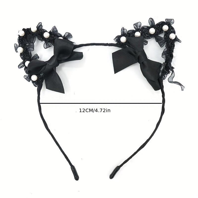Lace Animal Ears Hair Band Ribbon Bow Cat Ears Decor Headband