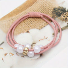 Faux Pearl Beaded Hair Tie Elastic Hair Rope Multilayer Hair Ring Sweet Ponytail