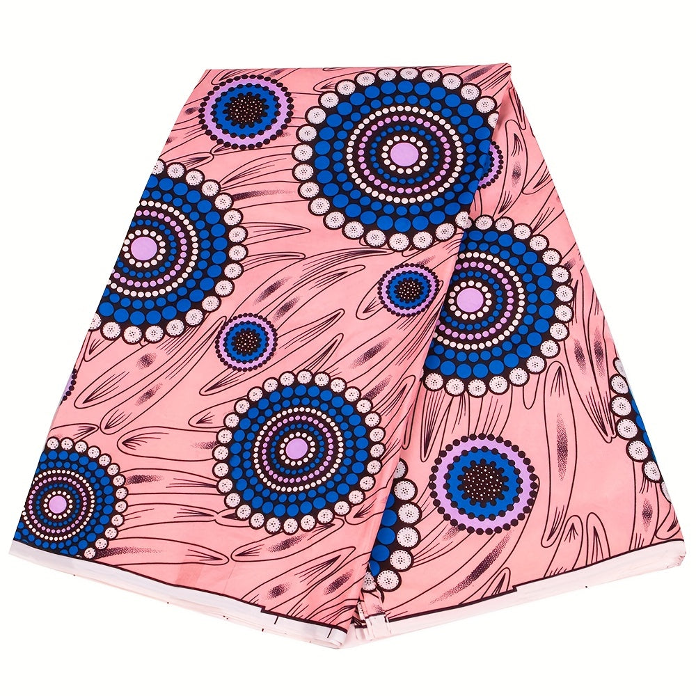 African Wax Dye Fabric Circle Pattern Pastel Pink Polyester Material