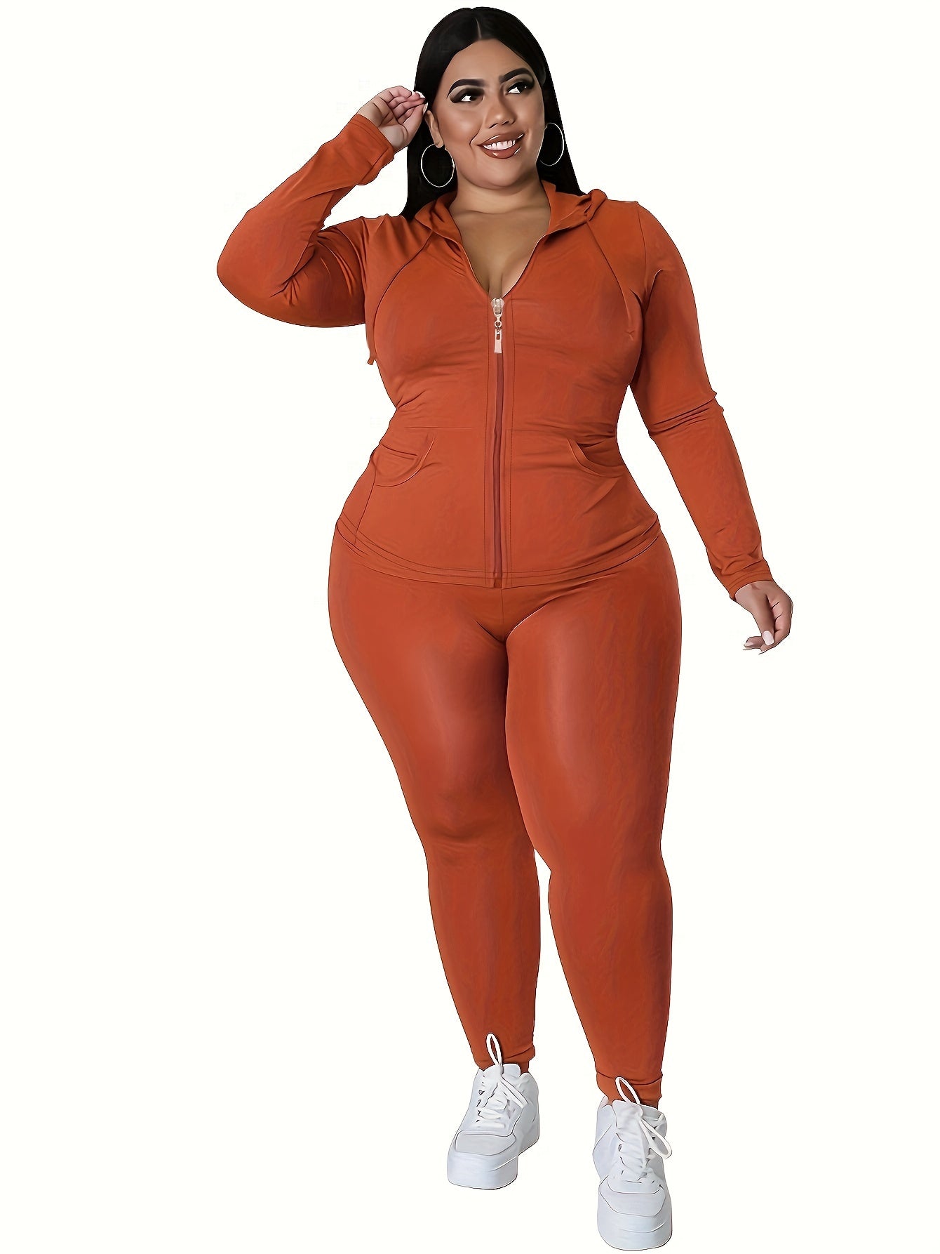  Zip Up Hoodie & Pants Set Women's Workout 2pcs Set