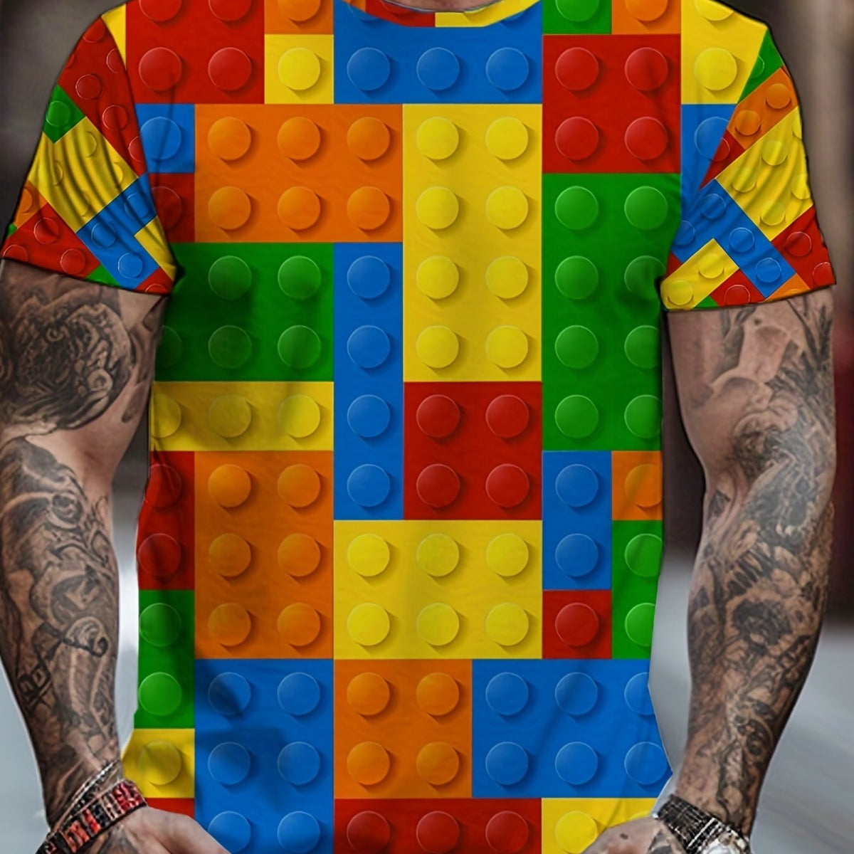 Men's Graphic Print Building Blocks T-shirt for Summer