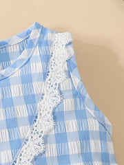 Baby Girls Gingham Lace Trim Tank Top & Skirt Set for Summer