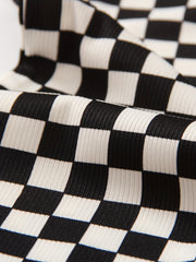 Girls Checkerboard Print Flare Leg Pants High Elastic Waist Long Trousers