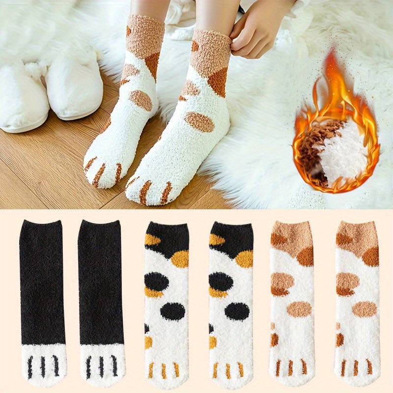 6 Pairs Cat Claw Print Socks Warm Fuzzy Women's Stockings