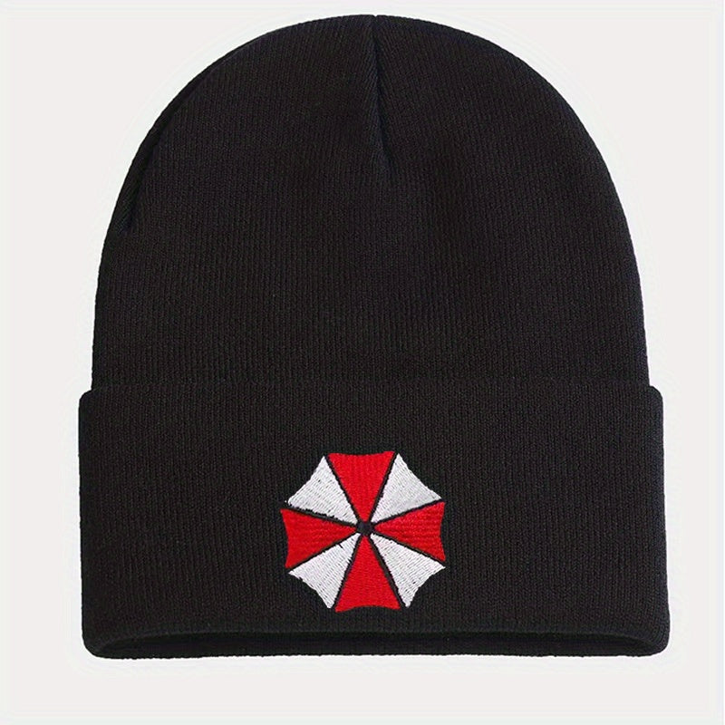 Protective Umbrella Embroidery Knit Hat for Winter