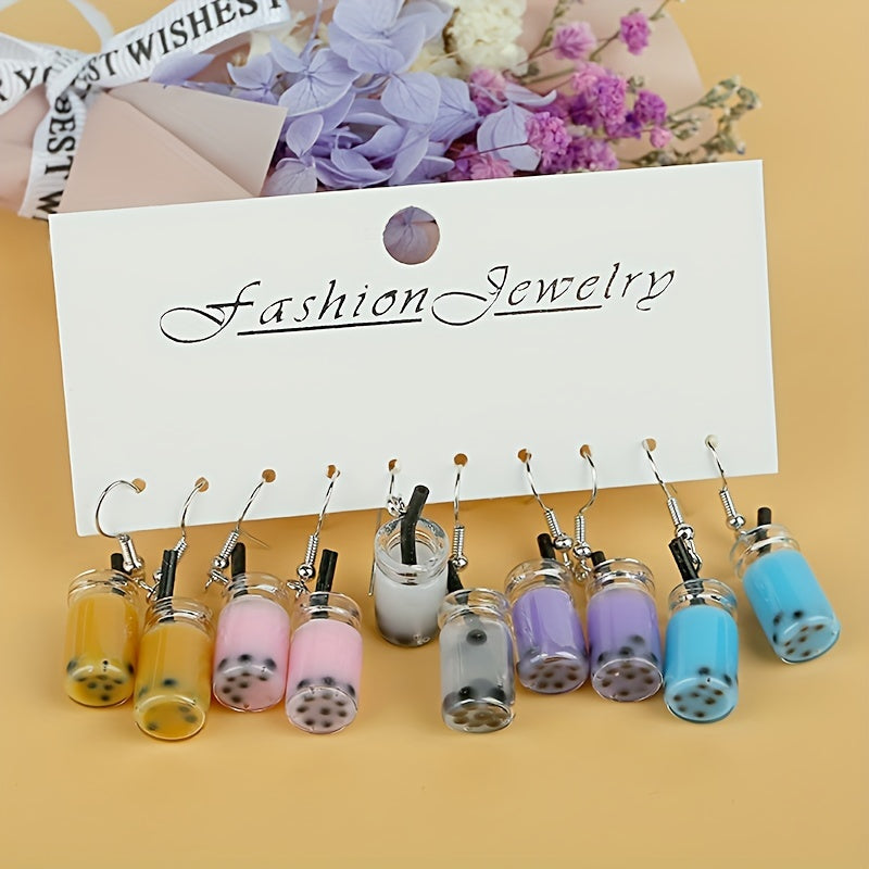 5 Pairs Girls Funny Milk Tea Drop Earrings for Party Birthday Gift