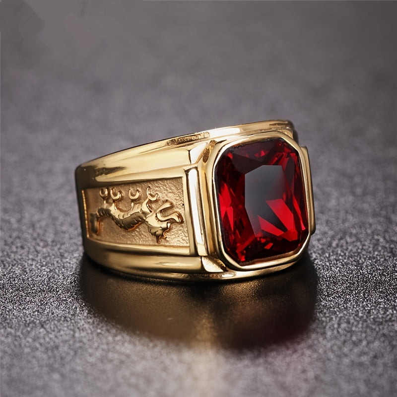 Men's Dragon Pattern Multicolor Gemstone Ring