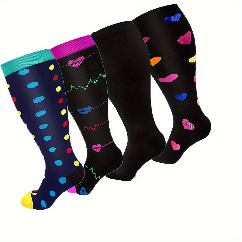 2 Pairs Plus Size Compression Socks 20-30 MmHg Wide Calf Nurses Running