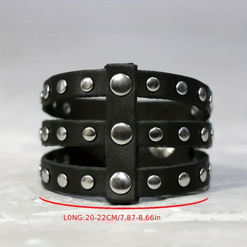 Men's Punk Retro Leather Rivet Inlaid Wide Bracelet