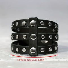 Men's Punk Retro Leather Rivet Inlaid Wide Bracelet