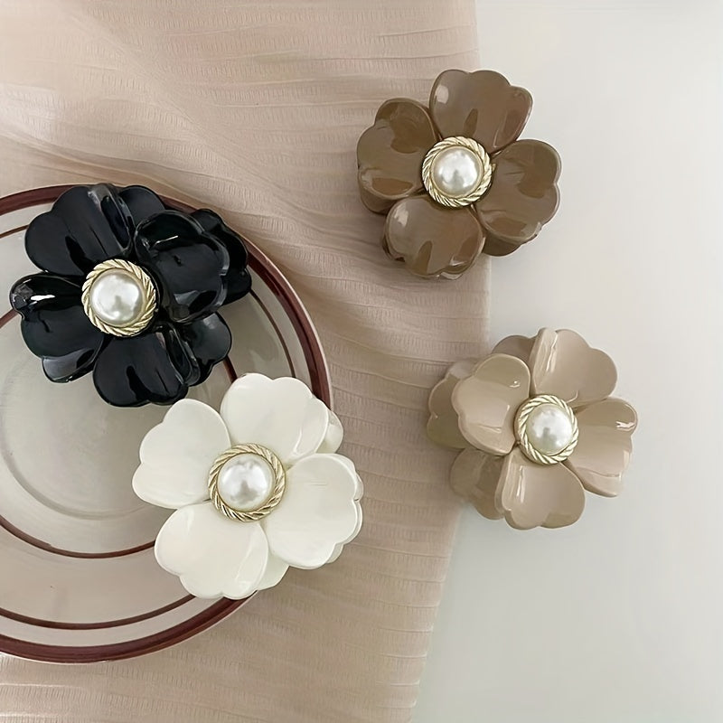 4pcs Faux Pearl Flower Hair Claw - Female Hair Clip