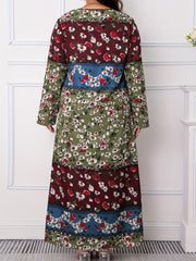  Colorblock Floral Print Long Sleeve Maxi Dress