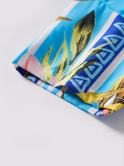 Boys Flower Leaf Print Striped Short Sleeves Shirt Vacation Beach
