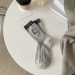 3 Pairs Letter Pattern Colorblock Socks Soft Mid Tube Women's Stockings