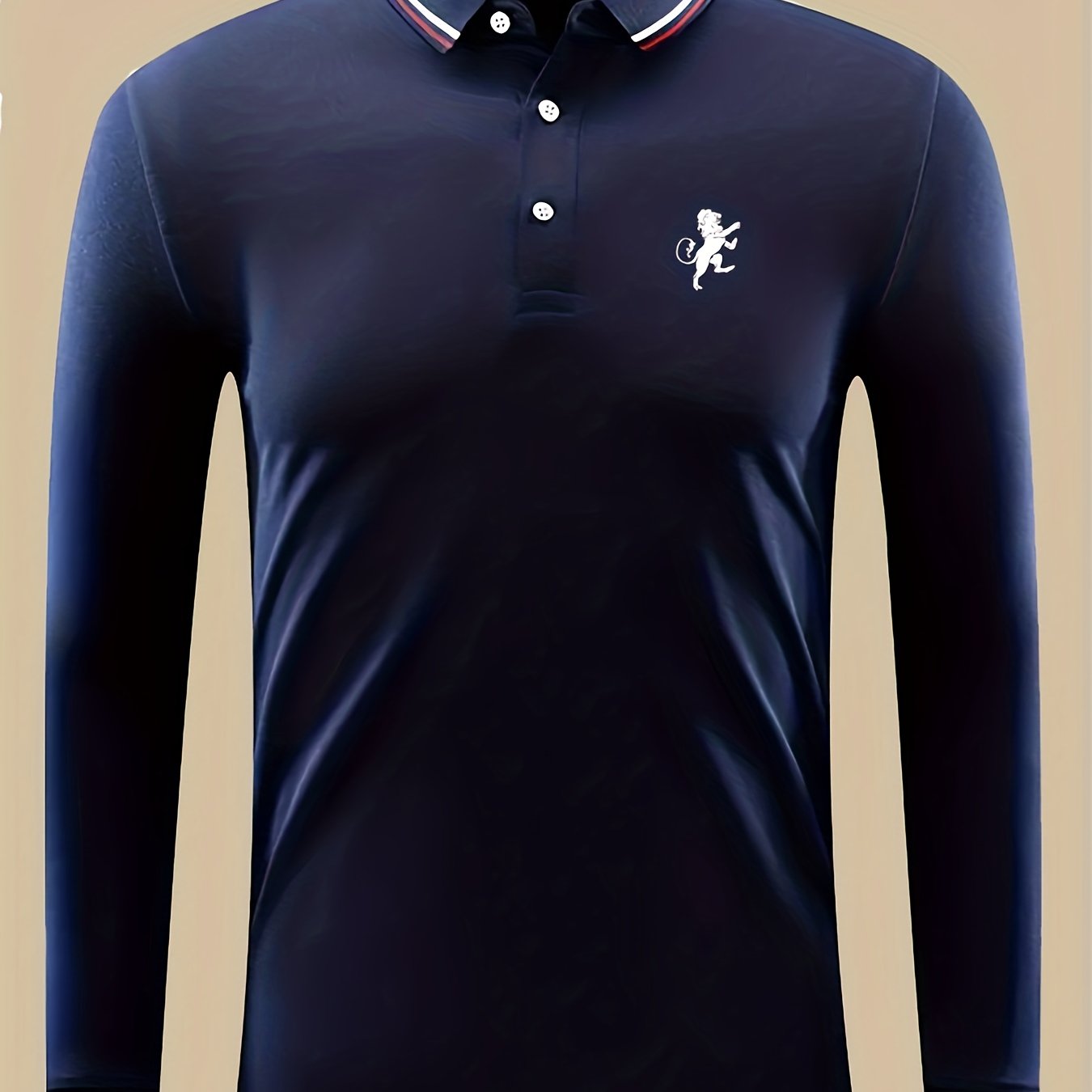 Lion Print Men's Button Up Polo Shirt