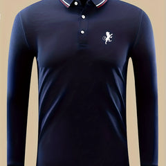 Lion Print Men's Button Up Polo Shirt
