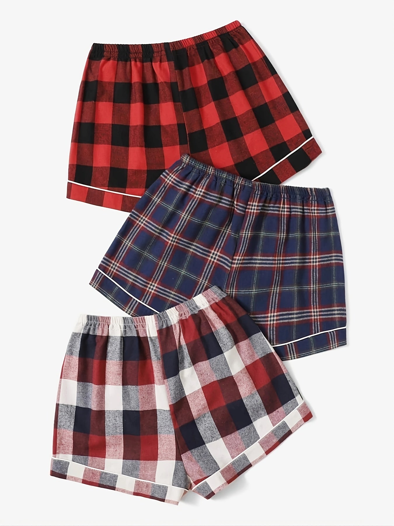 3-Pack Women's Red Plaid Tie Front Sleep Shorts