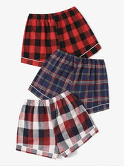 3-Pack Women's Red Plaid Tie Front Sleep Shorts