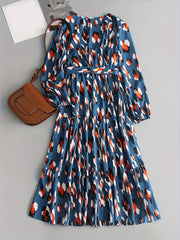  Leopard Print Long Sleeve Dress With Belt