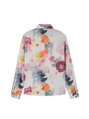  Floral Print Long Sleeve Button Up Collar Shirt