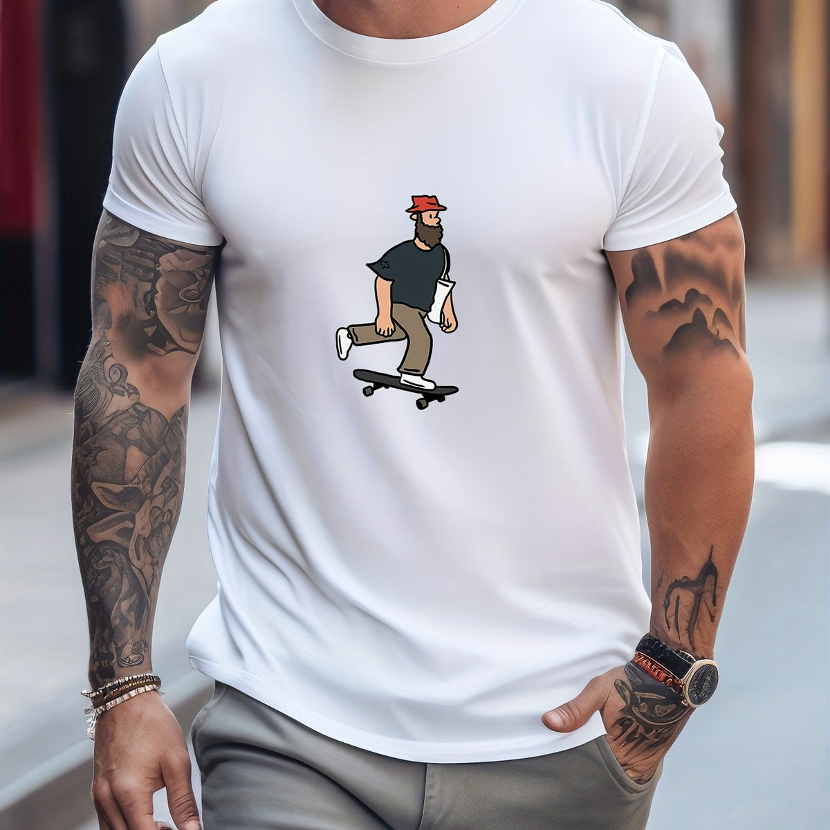 Men's Printed Sports T-Shirt Casual Stretch Tee Shirt For Summer
