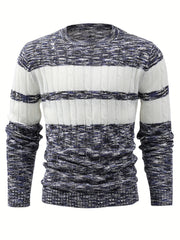 Men's Knitted Block Sweater Round Neck Warm Pullover for Fall Winter