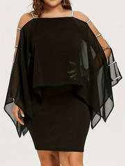  Casual Party Dress Women's Plus Mesh Layered Cut Out Sleeve Midi Dress