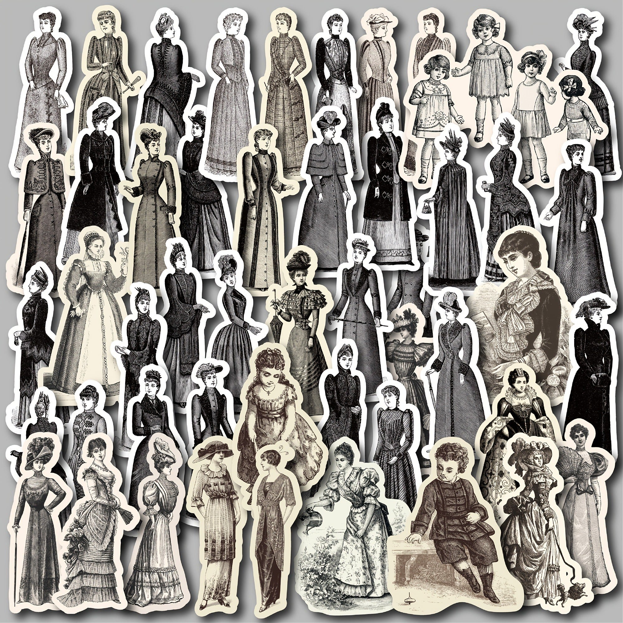 50pcs Vintage Character Stickers Waterproof for Scrapbooking Journals & Crafts