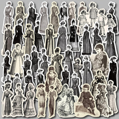 50pcs Vintage Character Stickers Waterproof for Scrapbooking Journals & Crafts