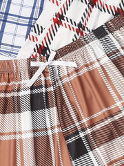  Plaid Print Bow Front Lounge Shorts 3pcs Set