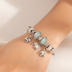 Rhinestone Clay Big Hole Bead & Elephant Pendant Bracelet