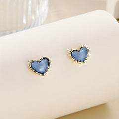 Heart Shape Stud Earrings Synthetic Gems Minimalist Style 14K Plated Gift