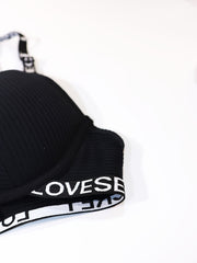 Letter Print Bra & Panties Set Push Up Bra & Elastic Panties Lingerie