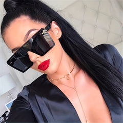 Oversized Flat Top Sunglasses Ombre Lens Square Frame Rivet Decor UV400