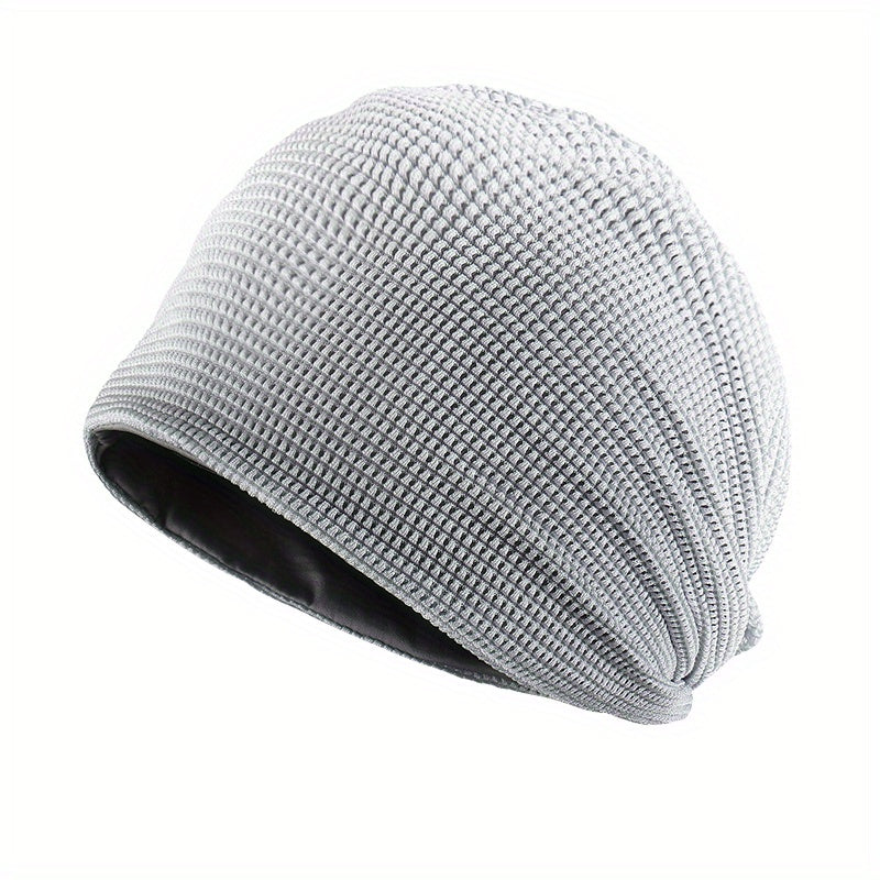 Plaid Hollow Beanie Elastic Lightweight Skull Cap For Women