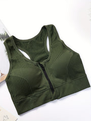 Racerback Zip Sports Bra Breathable Workout Tank Bra