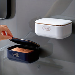 Wall Mounted Double Layer Soap Box with Lid Flip Shelf