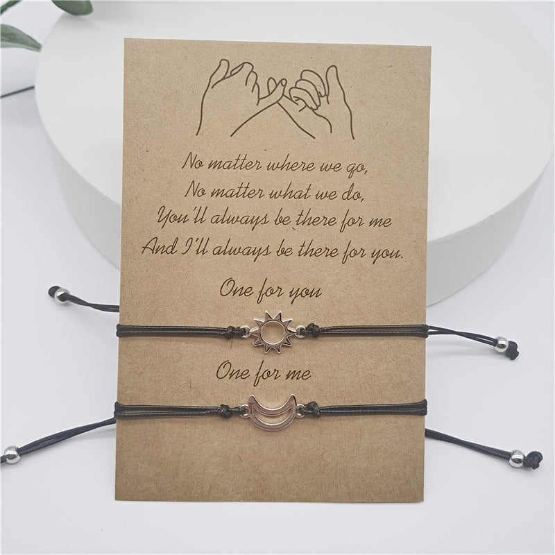 Alloy Couple Wax Wire Bracelets Sun Moon Bracelets