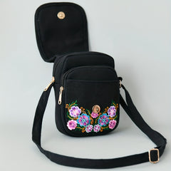 Vintage Ethnic Style Mini Crossbody Bag with Flower Embroidery