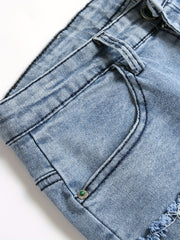 Retro Style Ripped Straight Denim Jeans With Pockets
