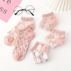5 Pairs Flower Pattern Socks Low Cut Ankle Socks Women's Stockings