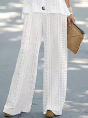 Casual Eyelet Tank Top & Wide Leg Pants Set Women's Outfit