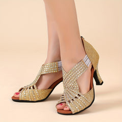 Women's Rhinestone Latin Dance Sandals Medium Heel Lightweight Shoes