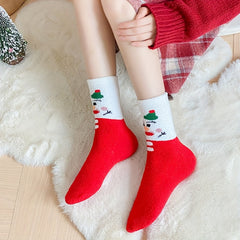 4 Pairs Christmas Print Socks Winter Knit Stockings Women's Hosiery