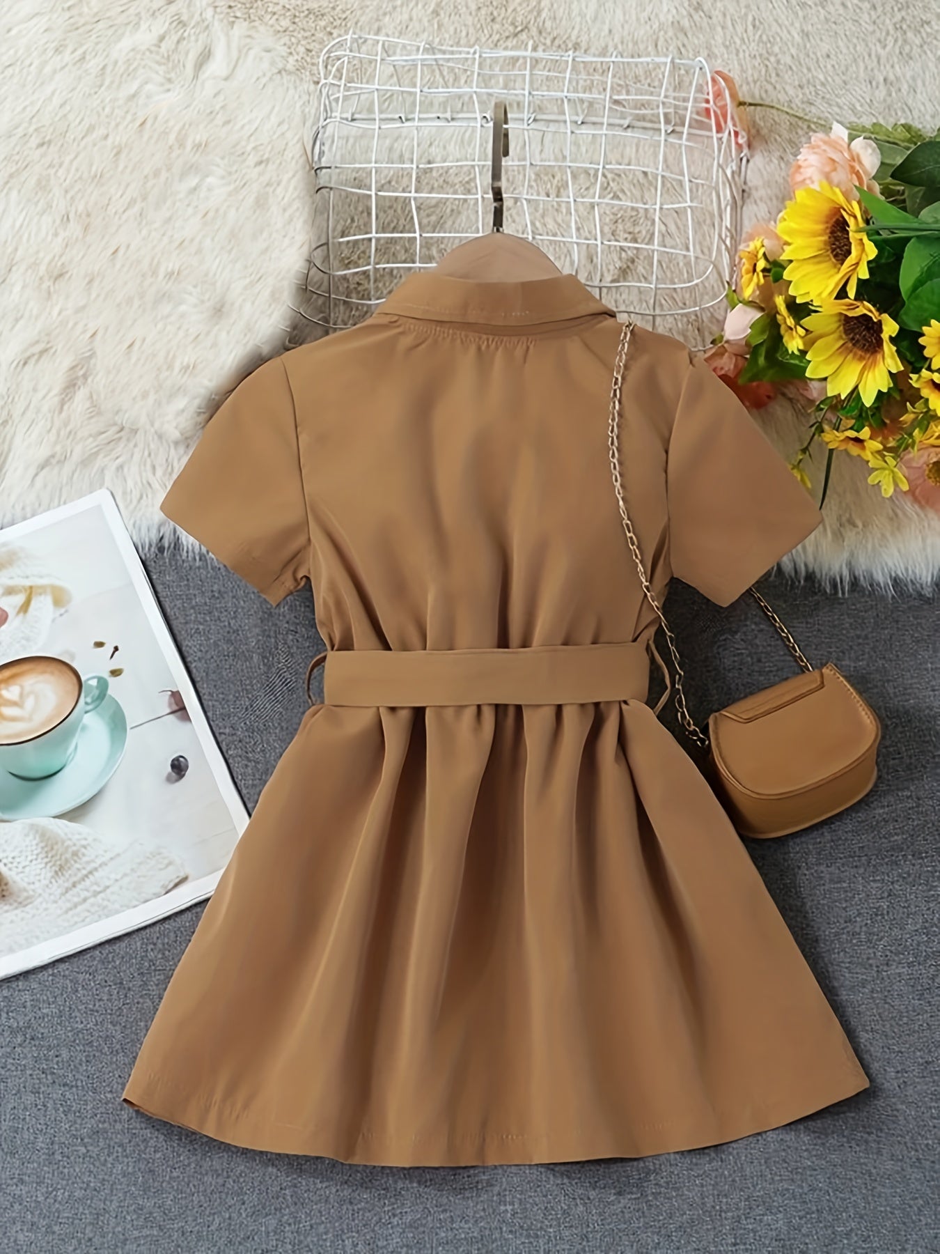 Girls' Button Down Belted Dress Kids Clothing