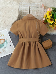 Girls' Button Down Belted Dress Kids Clothing