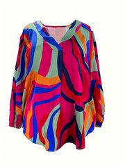 Plus Floral Print Lantern Sleeve V Neck Tunic Top