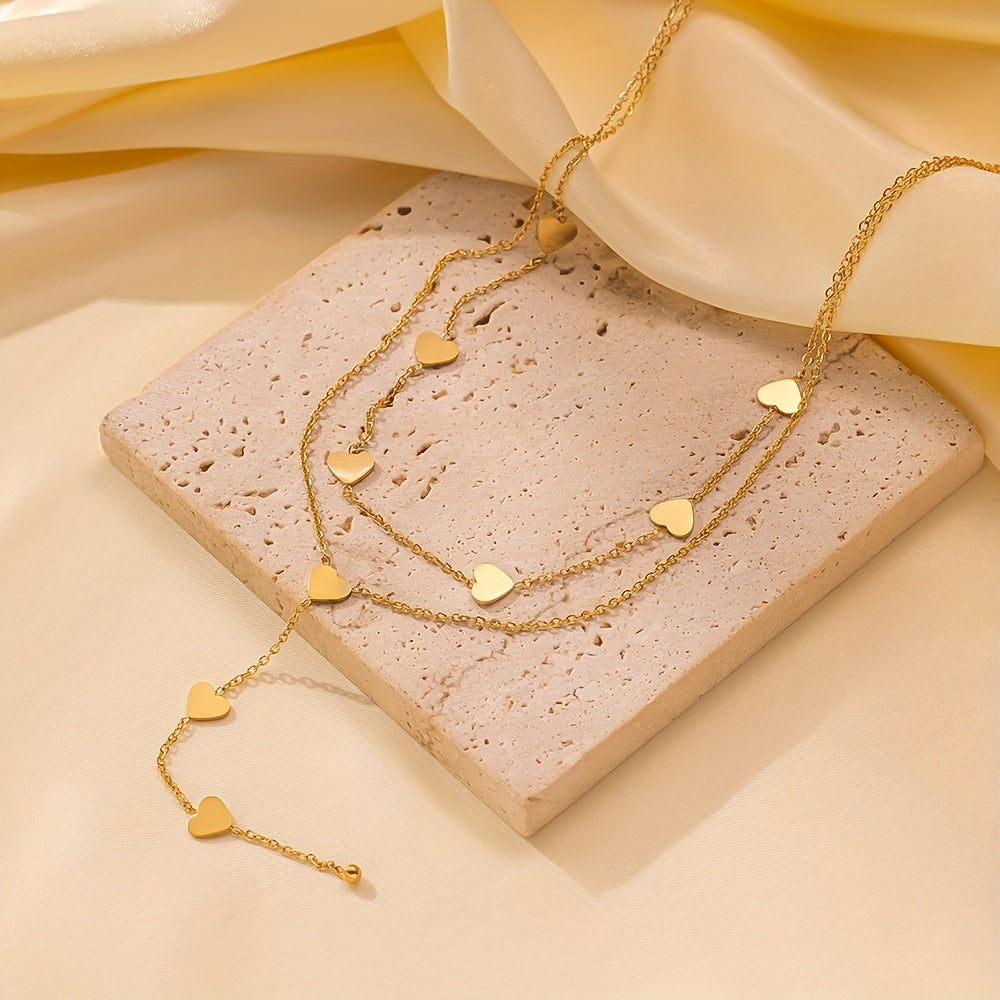 Golden Heart Pendant Necklace Double Layer Chain Necklace Jewelry