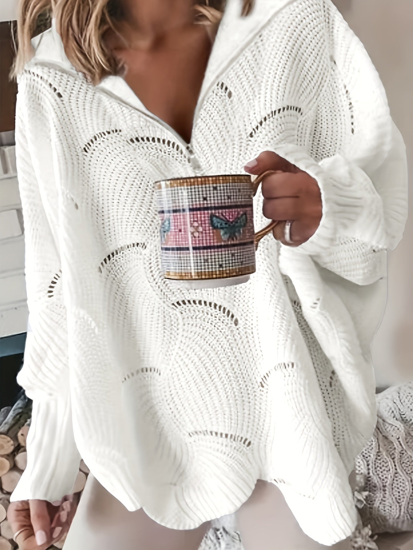  Casual Sweater Women's Plus Knitted Half Zipper Long Sleeve Pullover