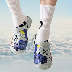 Men's Cartoon Print Platform Clogs